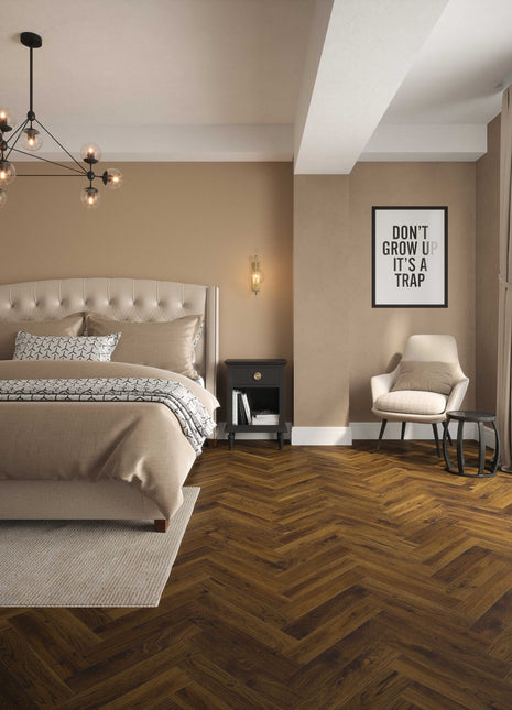 Smoked Cathedral Oak Herringbone Aqua 12mm AC5